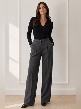 MaxMara Gray Virgin Wool High Rise Straight Leg Trousers Women’s Size 8